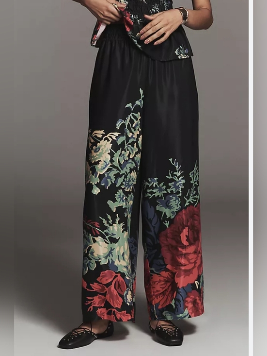 Anthropologie Pants - Anthropologie Black Wide-Leg Floral Palazzo Pants
